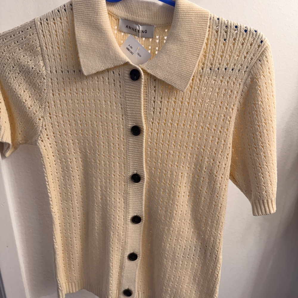 Anine Bing Cream Knit Collared Cardigan